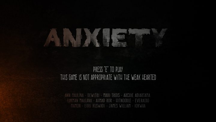 Anxiety title screen with the team credits