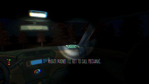 Anxiety: Lost Night, a car interior at night lit by the dome light